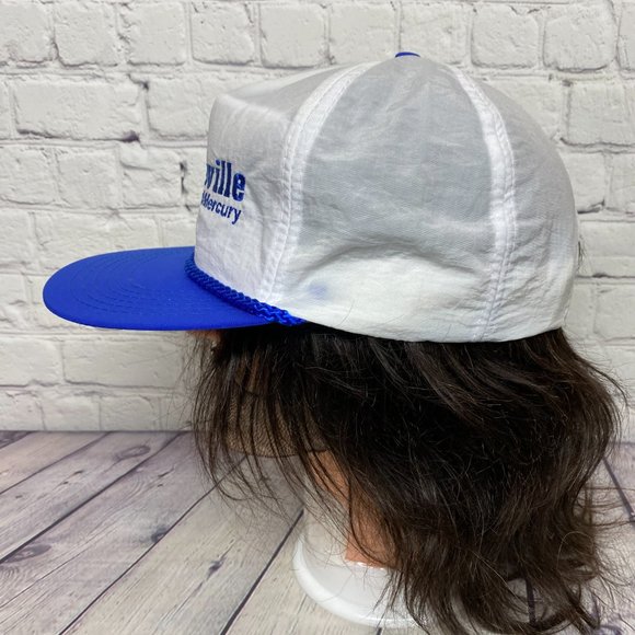 Vintage Hat Nylon Rope Cap Snapback White Blue VEGREVILLE Ford Mercury Dealer - Picture 2 of 9